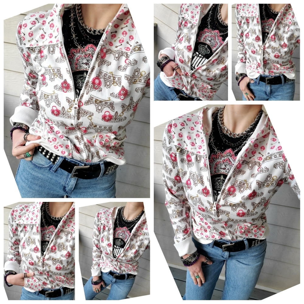 LIMITED TOO Cute Pastel Cream Pink Lockheart Kawaii Princess Graphic Hoodie - Picture 2 of 15